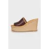 Leather high wedge sandals