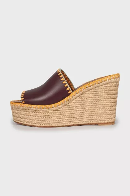 Leather high wedge sandals