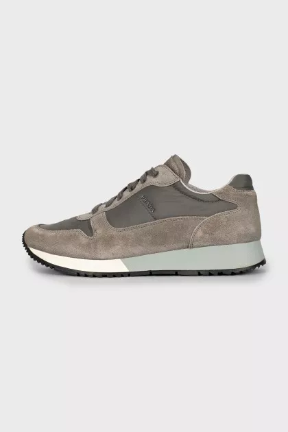 Gray sneakers made of textile and suede
