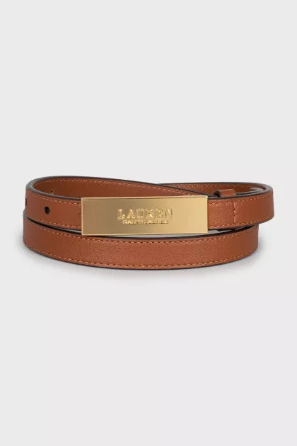 Leather belt with gold buckle