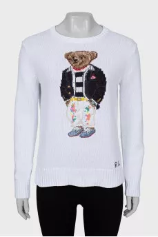 Knitted sweater in white with embroidery
