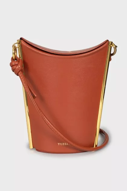 Brown leather bucket bag