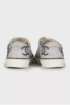 White leather sneakers with print