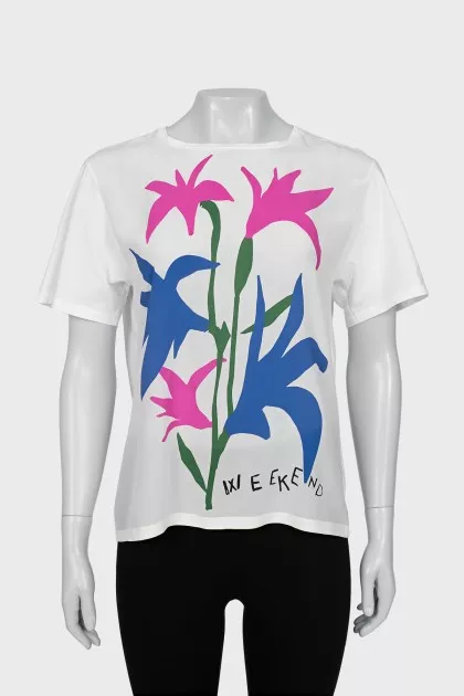 White T-shirt with floral print