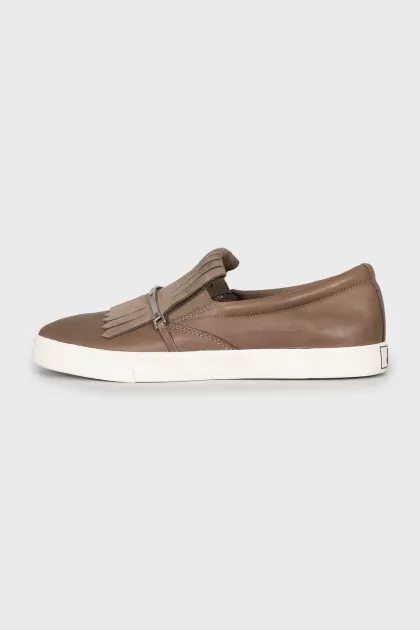 Brown leather slip-ons