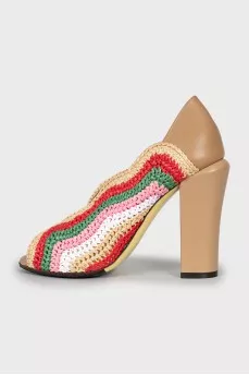Raffia and leather shoes