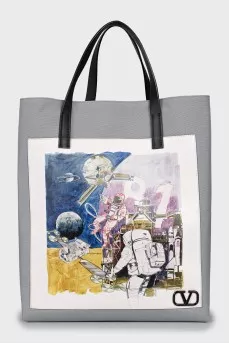 Blue textile bag with print