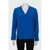 Blue silk V-neck blouse
