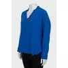 Blue silk V-neck blouse