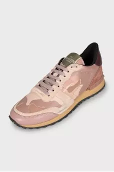 Pink leather and suede sneakers