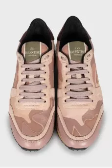 Pink leather and suede sneakers