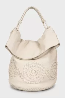 Leather bucket bag with handle