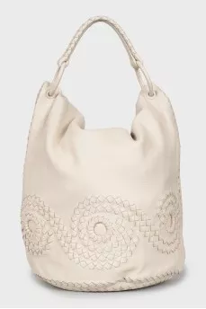 Leather bucket bag with handle