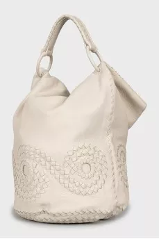Leather bucket bag with handle