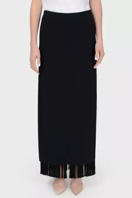 Black straight skirt with fringes