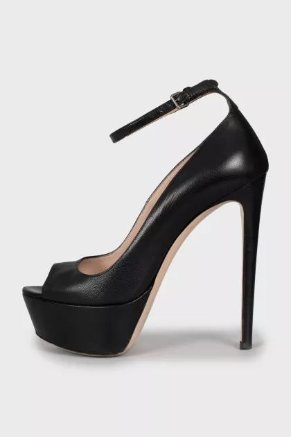 Leather open toe shoes with strap