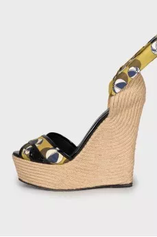 Textile lace-up sandals with print