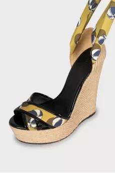 Textile lace-up sandals with print