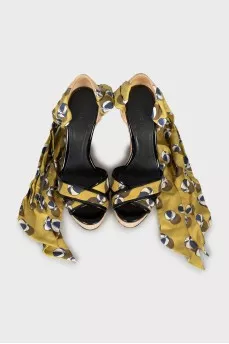 Textile lace-up sandals with print