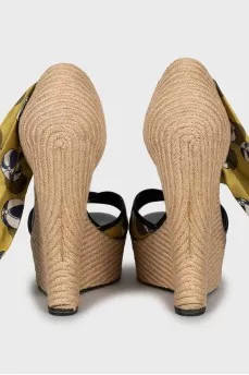 Textile lace-up sandals with print
