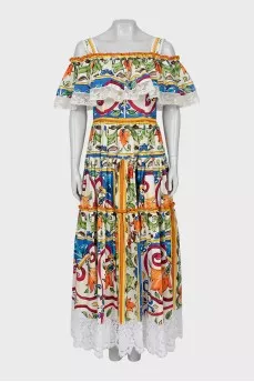 Dress with lace in bright print