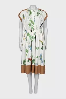Silk dress with bird print