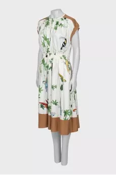 Silk dress with bird print
