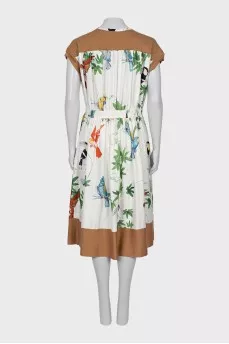 Silk dress with bird print