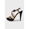 Black and beige suede sandals