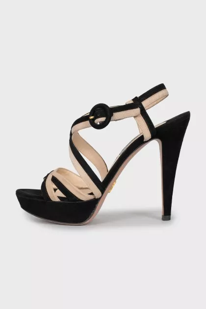 Black and beige suede sandals