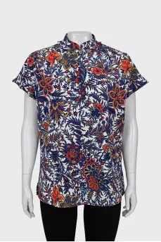 White silk blouse with floral print