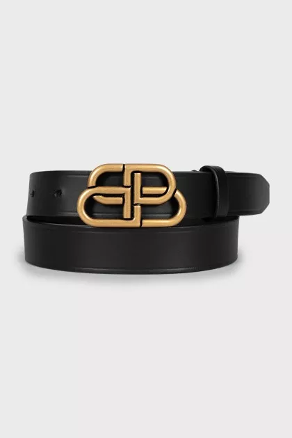 Black leather belt with signature buckle