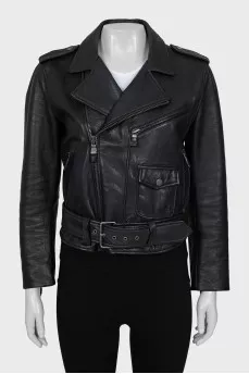 Leather jacket with pockets