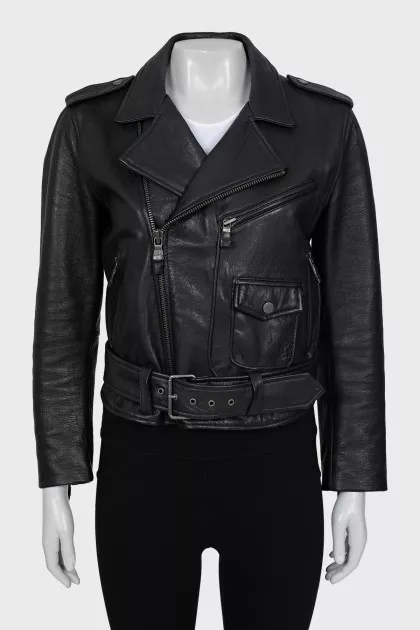 Leather jacket with pockets