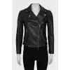 Leather jacket with oblique zipper
