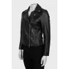 Leather jacket with oblique zipper