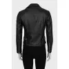 Leather jacket with oblique zipper