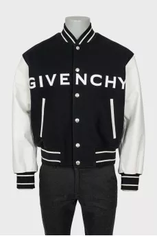 Men's black and white bomber jacket
