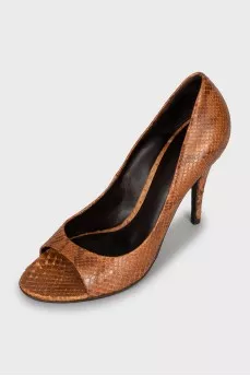 Snakeskin peep toe shoes