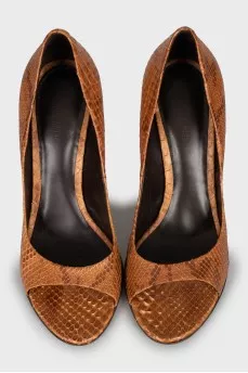 Snakeskin peep toe shoes
