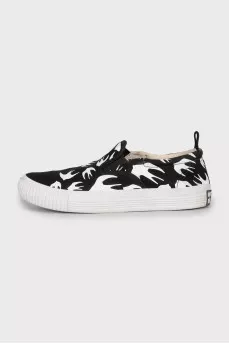 Black textile slip-ons