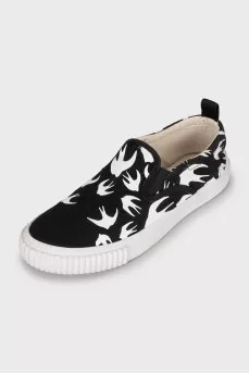 Black textile slip-ons