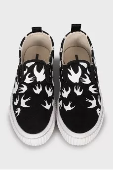 Black textile slip-ons