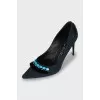 Textile shoes with beads and tassels