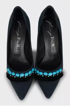 Textile shoes with beads and tassels