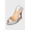 Silver open toe shoes