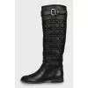 Black leather quilted boots