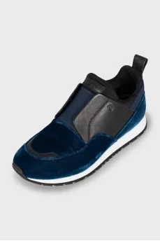 Кросівки із синього оксамиту