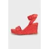 Red leather wedge sandals