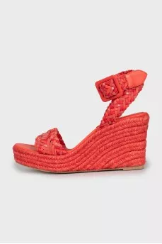 Red leather wedge sandals